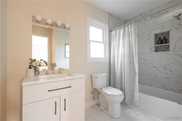 9508 Alfaree Rd, Chesterfield, VA 23237 - full bathroom with toilet, vanity, marble look tile flooring, shower / bath combo, and baseboards