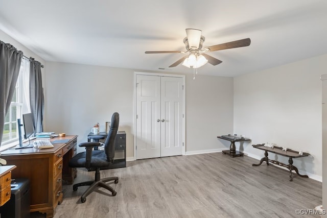 16619 Jefferson Hwy, Bumpass, VA 23024 - office area with wood finished floors, a ceiling fan, and baseboards