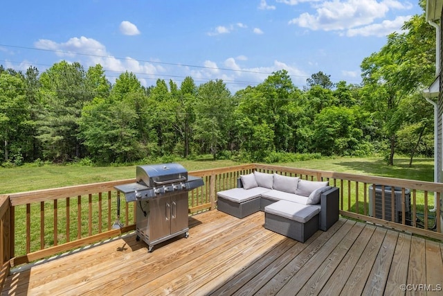 16619 Jefferson Hwy, Bumpass, VA 23024 - deck featuring grilling area, an outdoor hangout area, a yard, and a view of trees