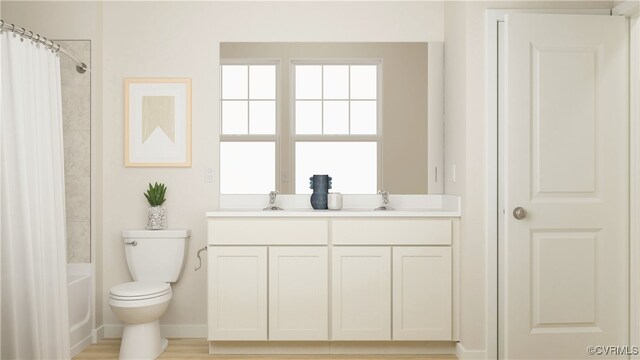 6641 Cassia Loop, Moseley, VA 23120 - full bathroom with toilet, shower / bath combo, double vanity, and baseboards