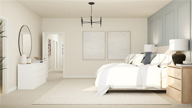 6641 Cassia Loop, Moseley, VA 23120 - bedroom with a chandelier, light colored carpet, and baseboards