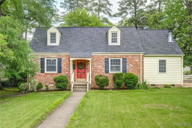 7400 Westfield Rd, Henrico, VA 23226 - cape cod home featuring crawl space, a front yard, brick siding, and a shingled roof