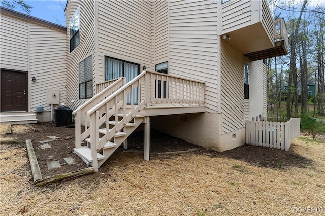 14323 Spring Gate Ct, Chesterfield, VA 23112 - view of side of home with a deck, stairway, crawl space, and central AC unit