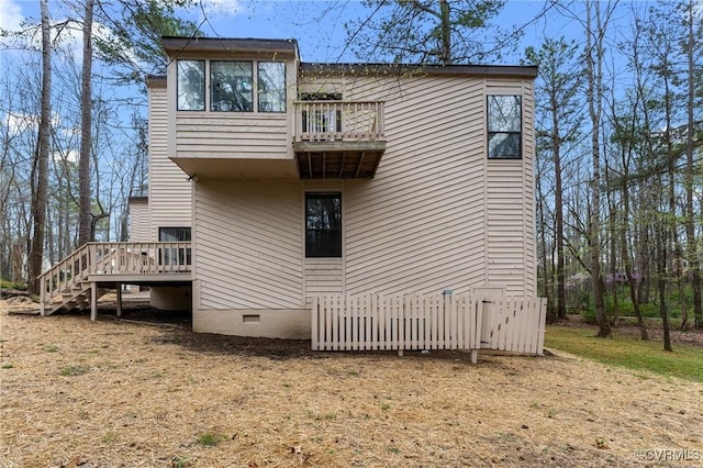 14323 Spring Gate Ct, Chesterfield, VA 23112 - rear view of property with crawl space, a balcony, a deck, and stairs