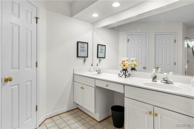 5158 Keitts Corner Rd, Mechanicsville, VA 23111 - bathroom featuring double vanity, tile patterned flooring, and recessed lighting