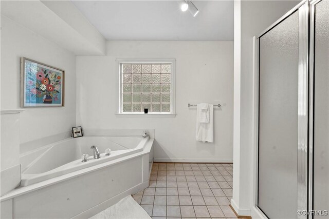 5158 Keitts Corner Rd, Mechanicsville, VA 23111 - full bathroom with a shower stall, a bath, and tile patterned floors