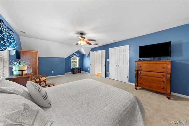 5158 Keitts Corner Rd, Mechanicsville, VA 23111 - carpeted bedroom with two closets, a ceiling fan, and lofted ceiling