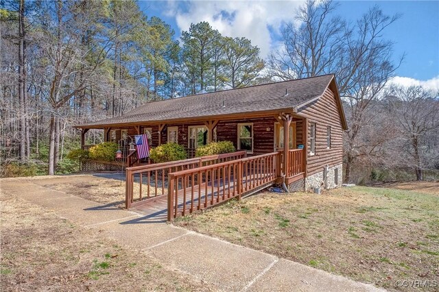 14401 Doctors Creek Rd, Lanexa, VA 23089 - view of front of house featuring covered porch, roof with shingles, and faux log siding