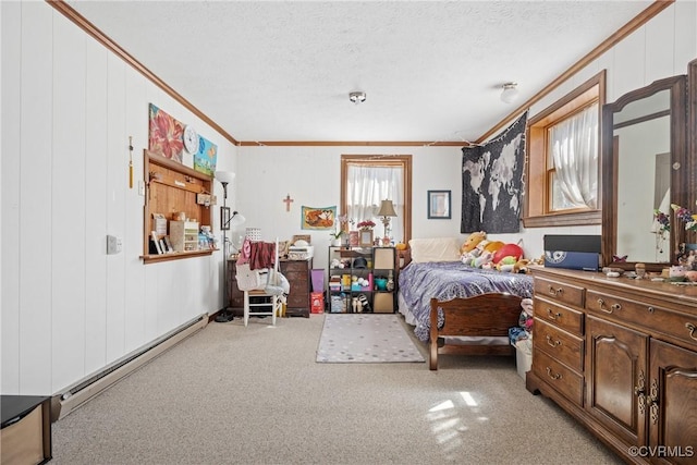 14401 Doctors Creek Rd, Lanexa, VA 23089 - bedroom with ornamental molding, carpet floors, baseboard heating, and a textured ceiling