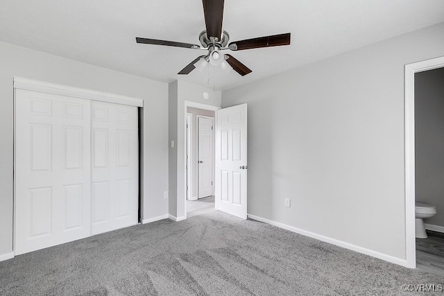 14560 Lodore Rd, Amelia Courthouse, VA 23002 - unfurnished bedroom featuring carpet flooring, baseboards, a closet, ensuite bathroom, and a ceiling fan