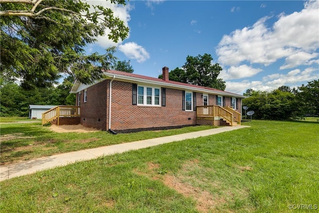 14560 Lodore Rd, Amelia Courthouse, VA 23002 - single story home with a chimney, brick siding, a front yard, and crawl space
