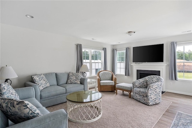 319 Wendenburg Ter, King William, VA 23009 - living area featuring light wood finished floors, a fireplace, and baseboards