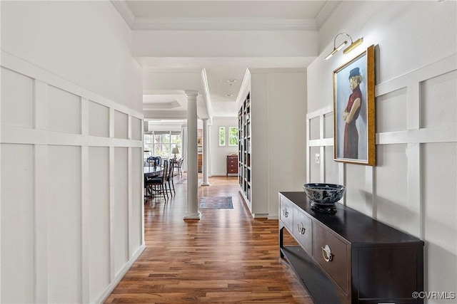 3401 Coles Point Way Unit A, Henrico, VA 23060 - hallway featuring decorative columns, dark wood finished floors, ornamental molding, and french doors