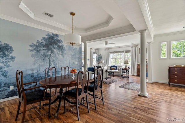 3401 Coles Point Way Unit A, Henrico, VA 23060 - dining space with ornate columns, plenty of natural light, wood finished floors, and crown molding