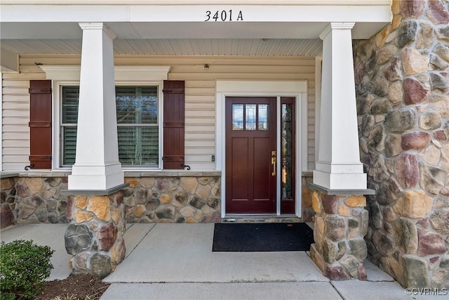 3401 Coles Point Way Unit A, Henrico, VA 23060 - property entrance featuring stone siding and covered porch