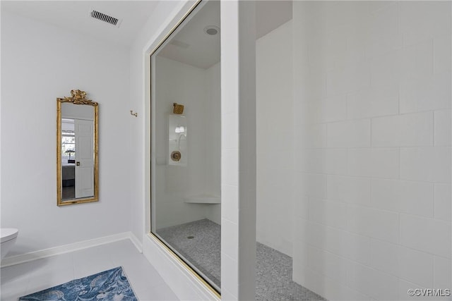 3401 Coles Point Way Unit A, Henrico, VA 23060 - bathroom with a walk in shower, toilet, tile patterned floors, and baseboards