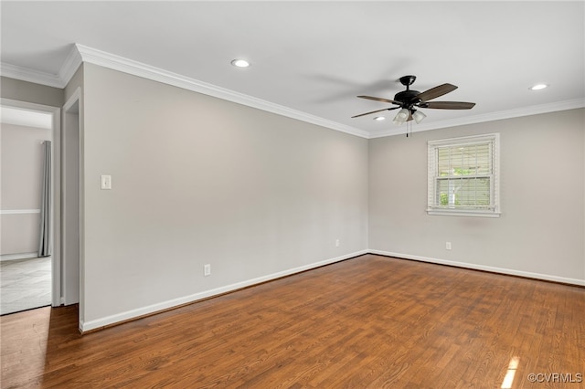 3411 Sylvania Rd, Chester, VA 23831 - spare room with wood finished floors, a ceiling fan, baseboards, recessed lighting, and crown molding