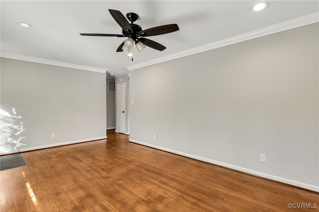 3411 Sylvania Rd, Chester, VA 23831 - unfurnished room featuring a ceiling fan, crown molding, wood finished floors, baseboards, and recessed lighting