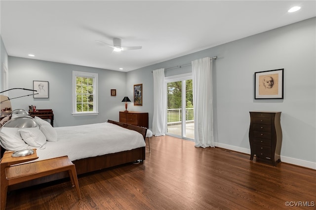 912 S Gaskins Rd, Henrico, VA 23238 - bedroom featuring access to exterior, wood finished floors, baseboards, recessed lighting, and a ceiling fan