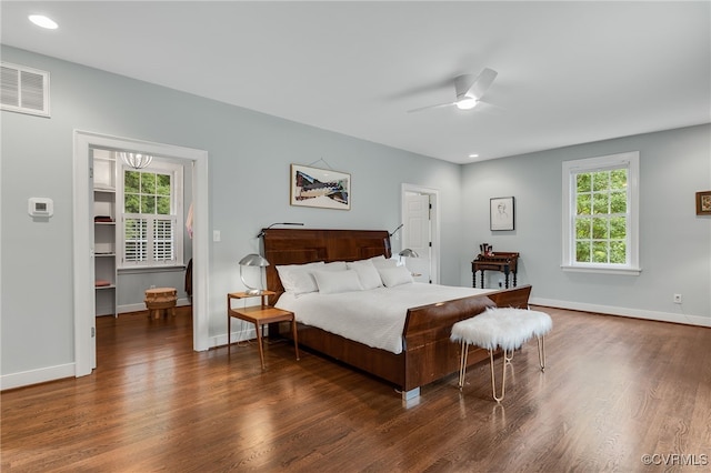 912 S Gaskins Rd, Henrico, VA 23238 - bedroom with wood finished floors, baseboards, recessed lighting, and a ceiling fan