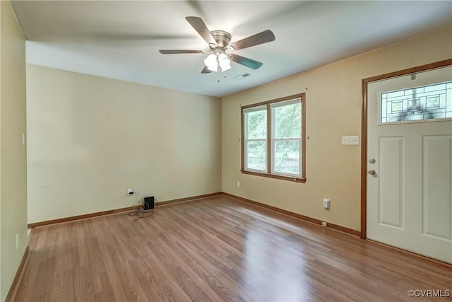 4509 Lockin Rd, Powhatan, VA 23139 - entrance foyer with light wood-style floors, ceiling fan, and baseboards