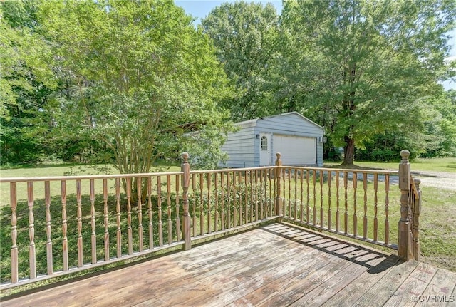 4509 Lockin Rd, Powhatan, VA 23139 - wooden terrace with a garage, an outdoor structure, and a yard