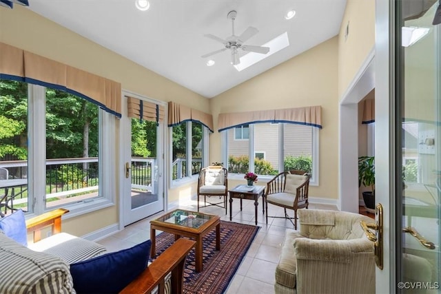 311 Victoria Way, Richmond, VA 23238 - sunroom with lofted ceiling, a skylight, tile patterned flooring, recessed lighting, and baseboards