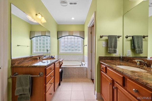 311 Victoria Way, Richmond, VA 23238 - full bath featuring a bath, two vanities, tile patterned floors, and ornamental molding