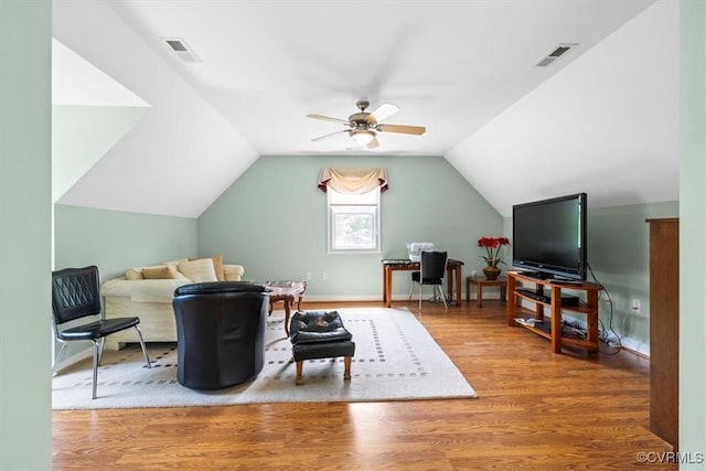 311 Victoria Way, Richmond, VA 23238 - living room with wood finished floors, ceiling fan, vaulted ceiling, and baseboards