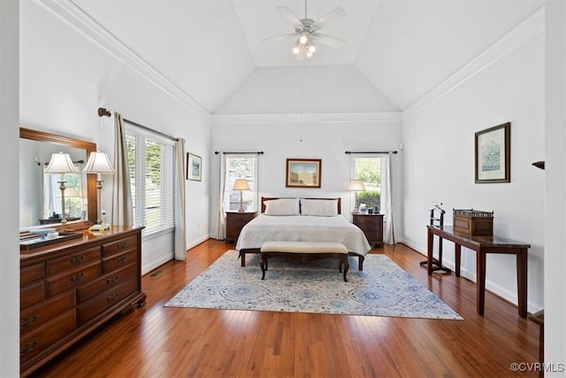 403 Regina Ln, Richmond, VA 23238 - bedroom featuring multiple windows, high vaulted ceiling, wood finished floors, and baseboards