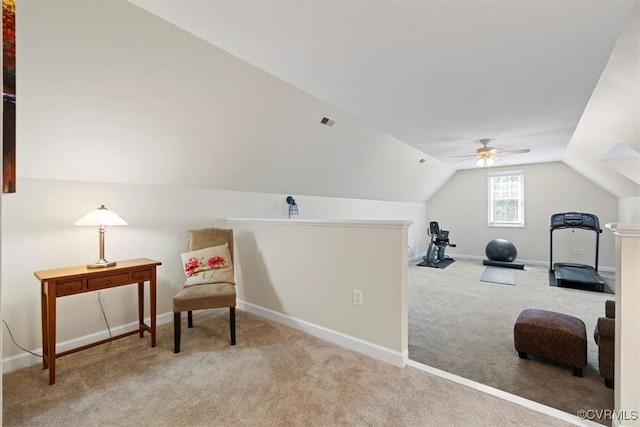 403 Regina Ln, Richmond, VA 23238 - sitting room with carpet floors, vaulted ceiling, baseboards, and ceiling fan