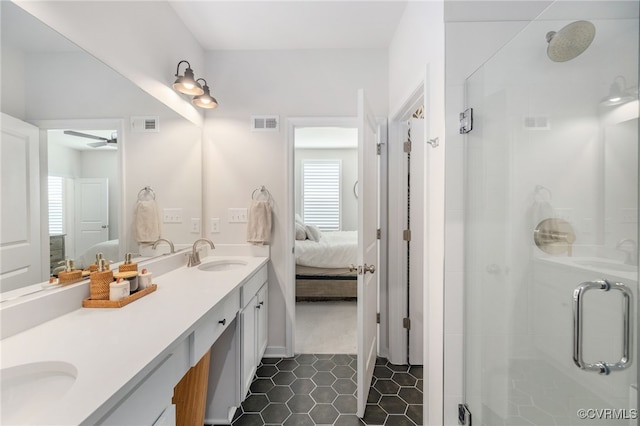 1900 Roseneath Rd Unit 8B, Richmond, VA 23230 - full bathroom with healthy amount of natural light, ensuite bath, double vanity, and a ceiling fan