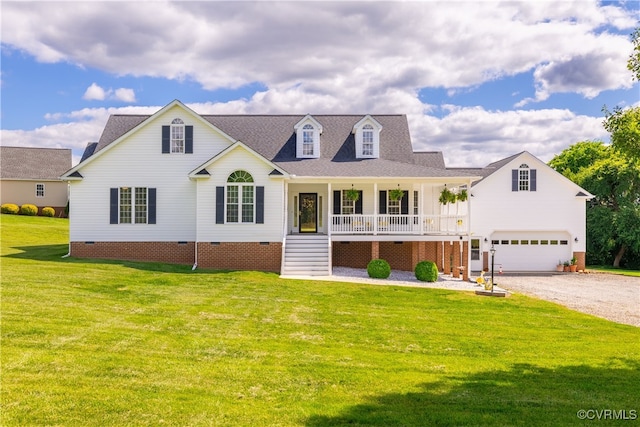 16180 Janet Dr, Amelia Courthouse, VA 23002 - view of front of property with crawl space, a porch, driveway, a garage, and a front lawn