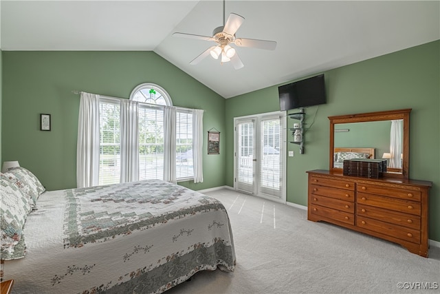 16180 Janet Dr, Amelia Courthouse, VA 23002 - bedroom with access to outside, carpet flooring, vaulted ceiling, baseboards, and ceiling fan