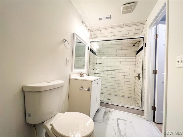 1857 Brunswick Rd, Blackstone, VA 23824 - full bathroom featuring vanity, a stall shower, toilet, and marble look tiles