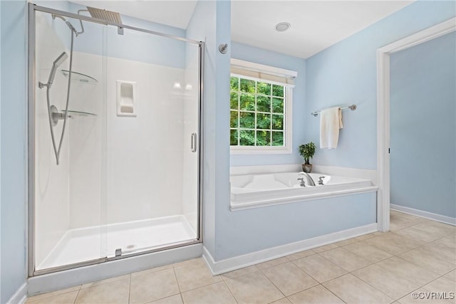 11137 Sterling Cove Dr, Chesterfield, VA 23838 - full bath with a bath, a stall shower, tile patterned floors, and baseboards