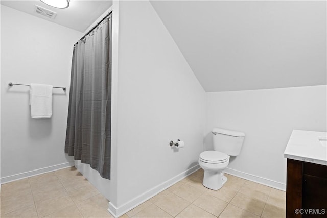 11137 Sterling Cove Dr, Chesterfield, VA 23838 - bathroom with vanity, toilet, tile patterned flooring, lofted ceiling, and baseboards