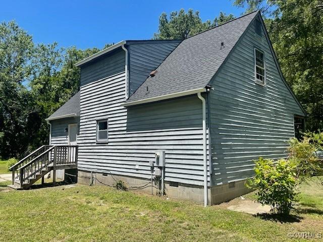3706 Burnham Dr, Hopewell, VA 23860 - view of side of property with crawl space, a yard, and a shingled roof