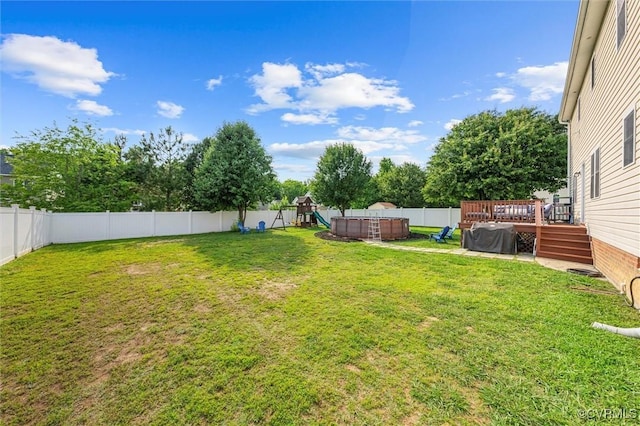 7012 Autumn Point Dr, North Chesterfield, VA 23234 - view of yard with a deck, a playground, and a swimming pool