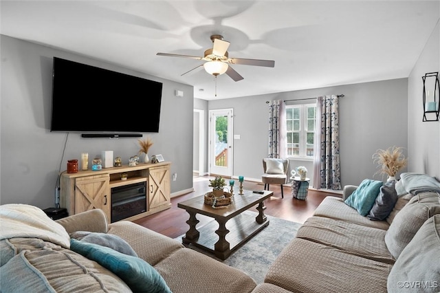 7012 Autumn Point Dr, North Chesterfield, VA 23234 - living room with wood finished floors, ceiling fan, and baseboards