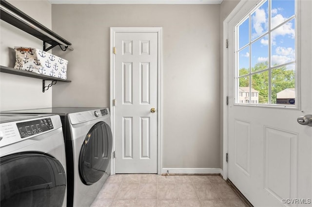 7012 Autumn Point Dr, North Chesterfield, VA 23234 - laundry room with washing machine and dryer, light tile patterned flooring, and baseboards