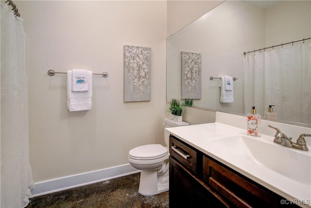 1020 Porter St Unit 103, Richmond, VA 23224 - full bath featuring toilet, baseboards, vanity, a shower with shower curtain, and speckled floor