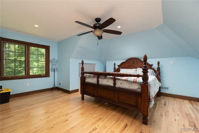 14421 Clazemont Rd, Montpelier, VA 23192 - bedroom with vaulted ceiling, light wood finished floors, recessed lighting, and a ceiling fan