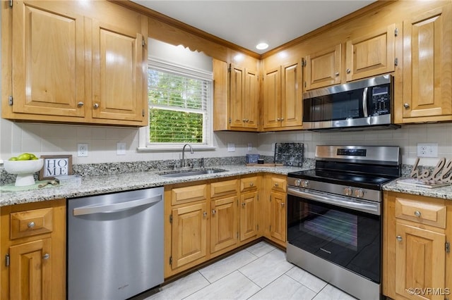 15210 Powell Grove Rd, Midlothian, VA 23112 - kitchen featuring stainless steel appliances, tasteful backsplash, light stone countertops, and light tile patterned floors