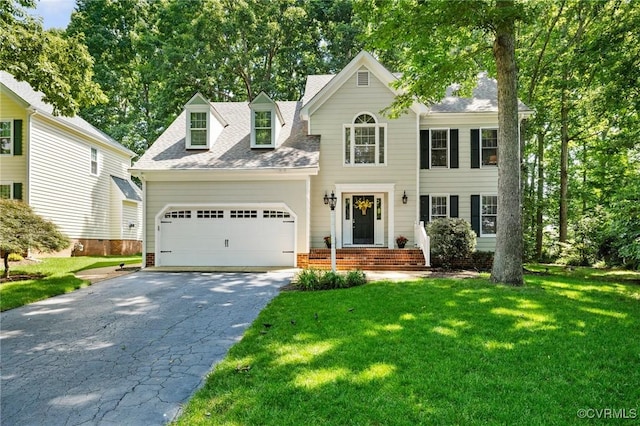 15210 Powell Grove Rd, Midlothian, VA 23112 - view of front of home featuring a garage, a front lawn, asphalt driveway, and a shingled roof