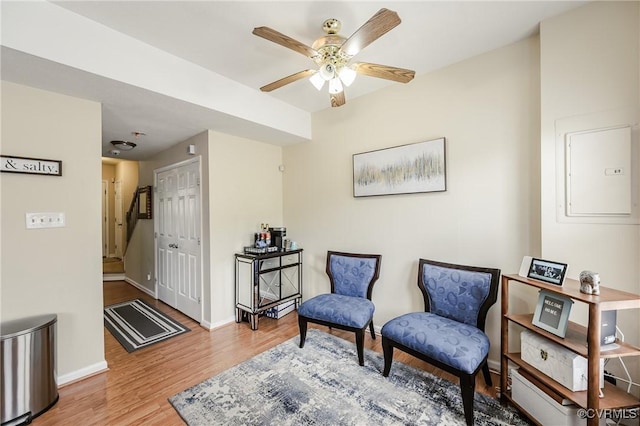2906 Mary Beth Ln, Henrico, VA 23060 - sitting room with wood finished floors, ceiling fan, baseboards, and electric panel