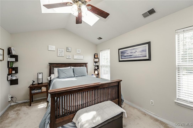 2906 Mary Beth Ln, Henrico, VA 23060 - bedroom with a skylight, light carpet, baseboards, lofted ceiling, and ceiling fan