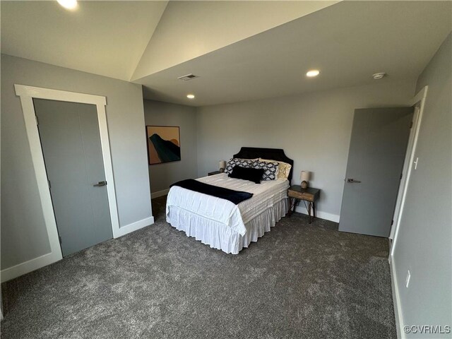 120 Drybridge Ct, Henrico, VA 23150 - bedroom with carpet flooring, lofted ceiling, baseboards, and recessed lighting