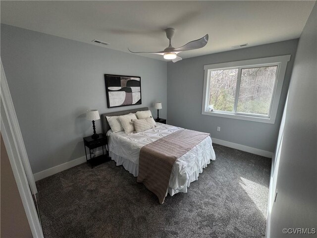120 Drybridge Ct, Henrico, VA 23150 - bedroom with dark colored carpet, baseboards, and a ceiling fan