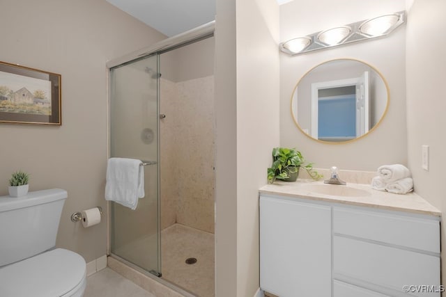 532 Fords Rd, Manakin Sabot, VA 23103 - bathroom with toilet, vanity, a stall shower, and tile patterned flooring